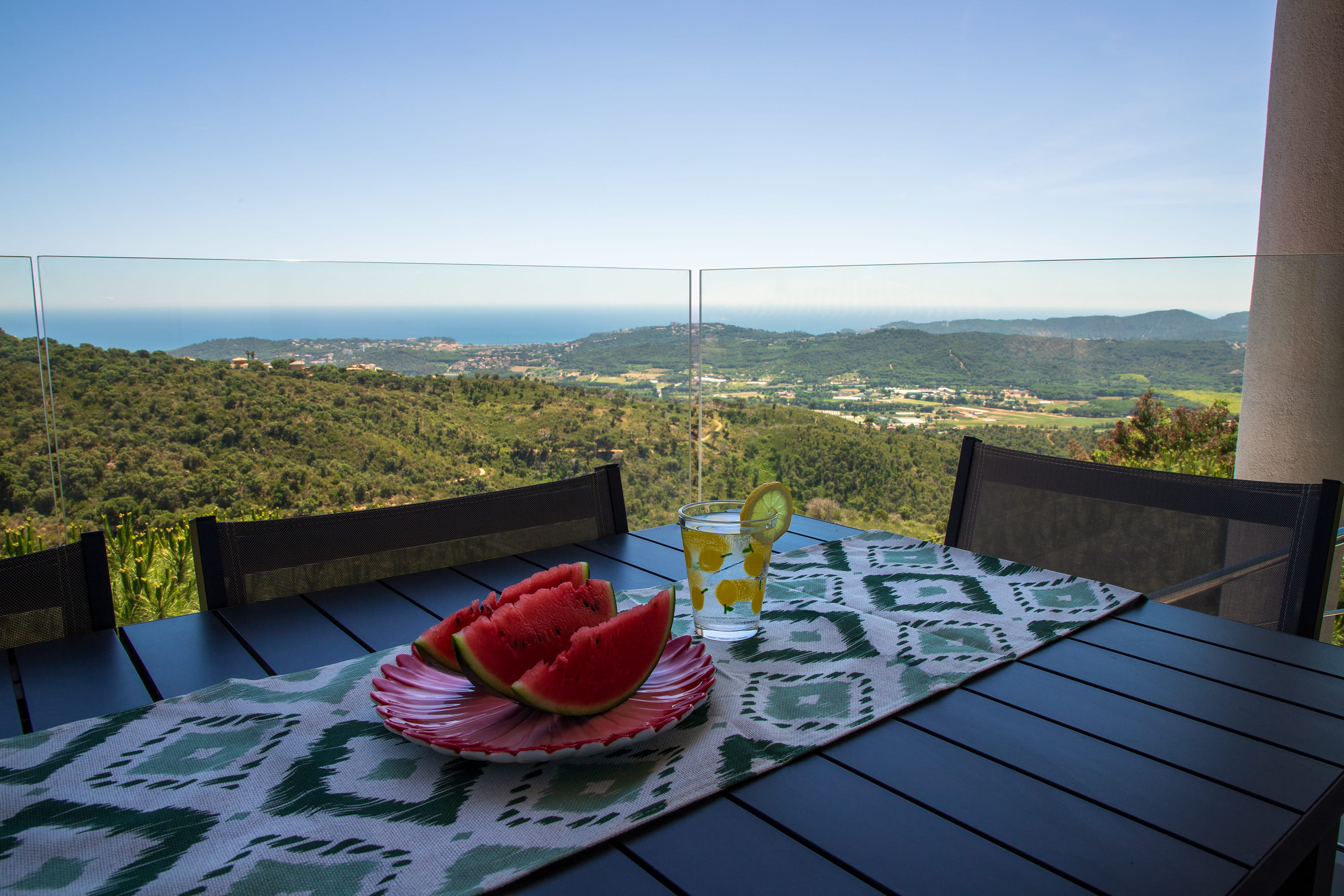 Terrace with view over the hills to the Mediterranean